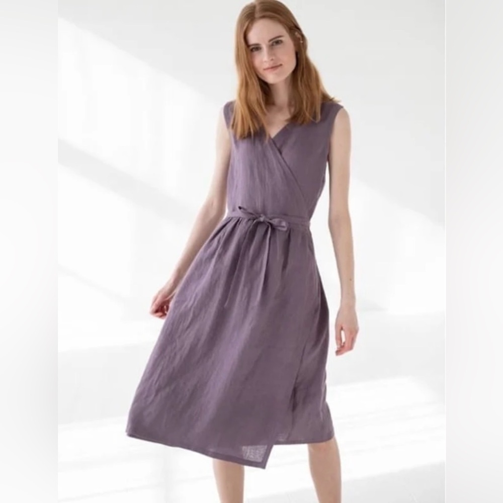 Old linen mills sleeveless true wrap dress purple  XS